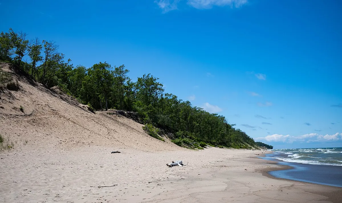 Lake Michigan and the sandy beach at Mount Baldy in Indiana Dunes National Park